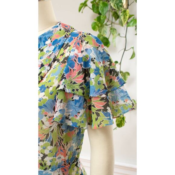 Vintage 1930s Tea Dress 30s Floral Cotton Voile Maxi Art Deco Summer Lawn Dress - Picture 10 of 12